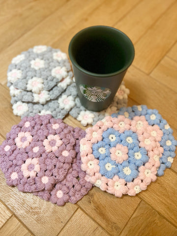 Crochet Puffy Floral Coasters (set of 2)